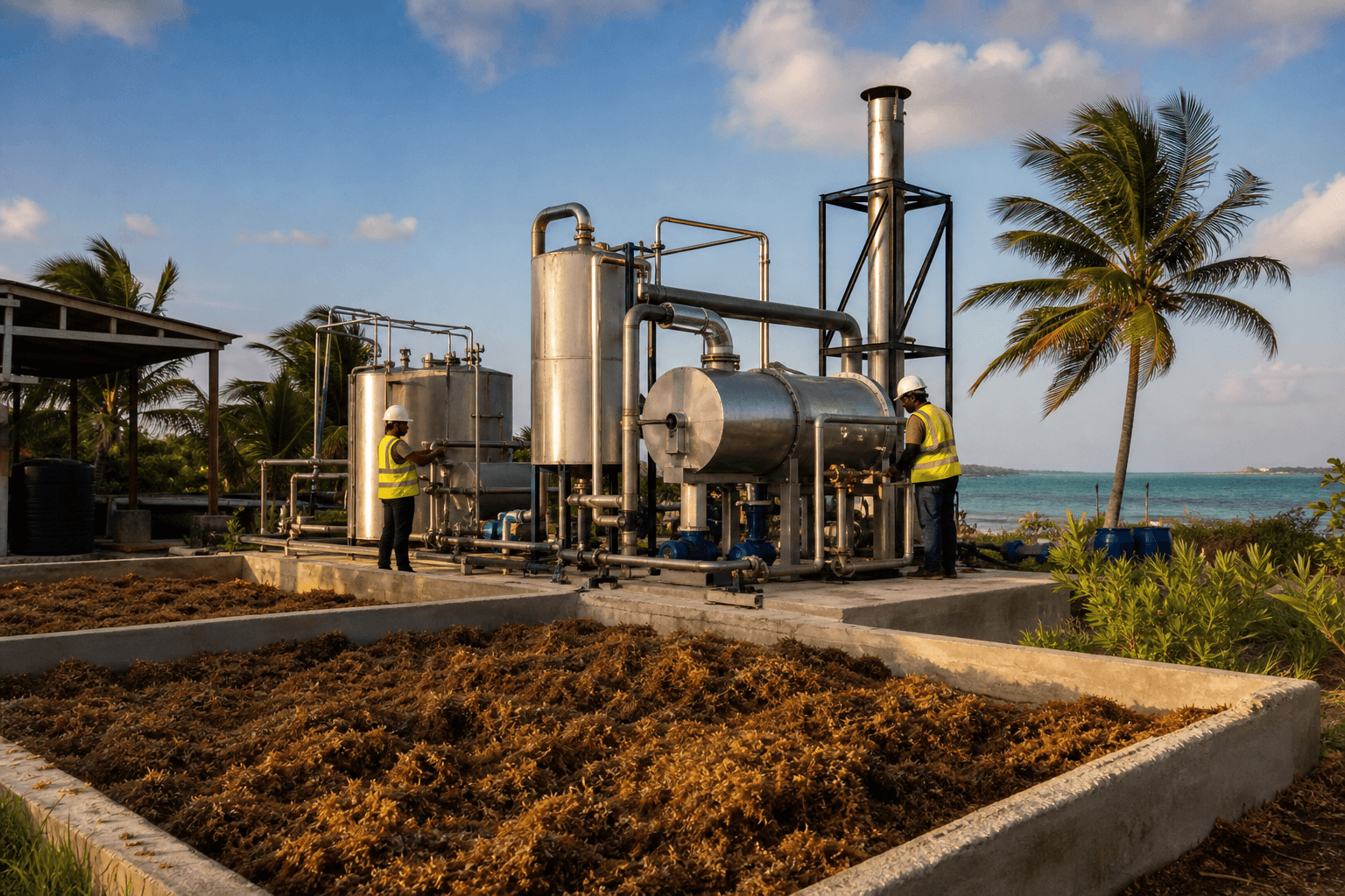 The Sarrgo facility: a coastal waste-to-energy plant with drying beds of sargassum